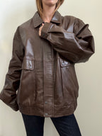Vintage Brown Racer Leather Jacket Size Large