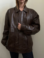 Vintage Brown Racer Leather Jacket Size Large