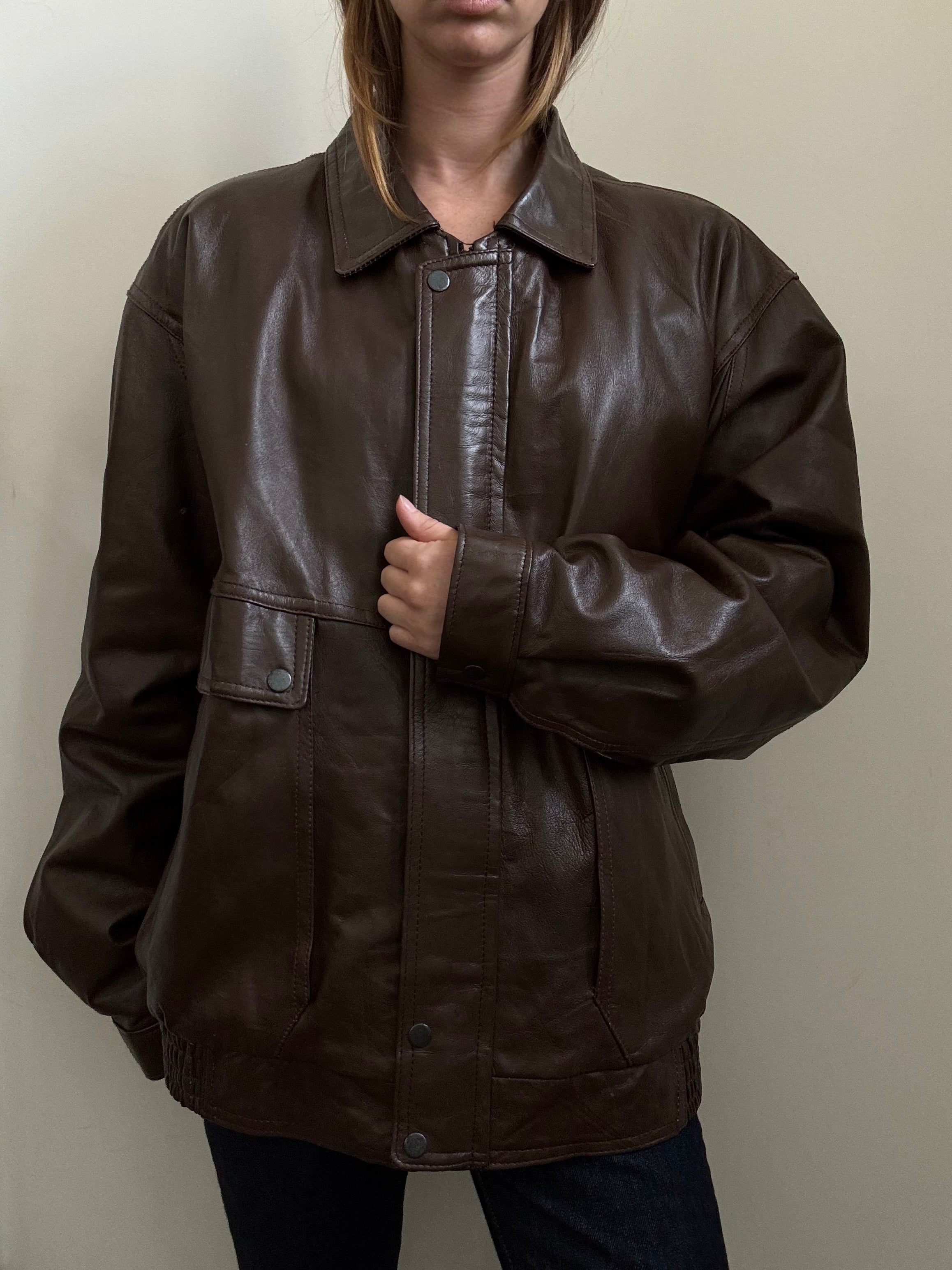 Vintage Brown Racer Leather Jacket Size Large