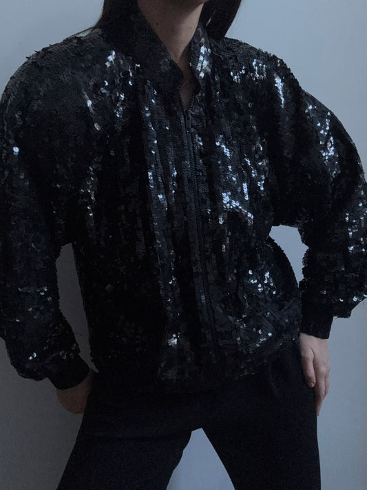 Vintage Black Sequin Jacket Size Medium
