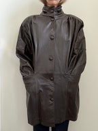 Vintage Dark Brown Funnel Neck Leather Trench Size Large