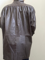 Vintage Dark Brown Funnel Neck Leather Trench Size Large