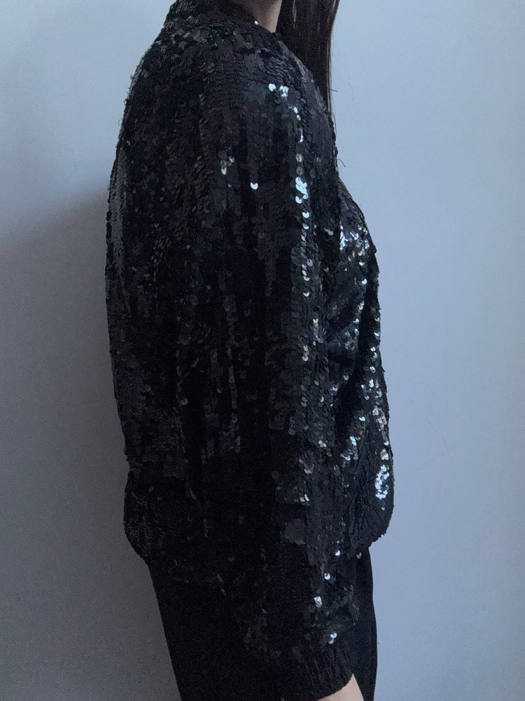 Vintage Black Sequin Jacket Size Medium