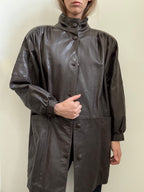Vintage Dark Brown Funnel Neck Leather Trench Size Large