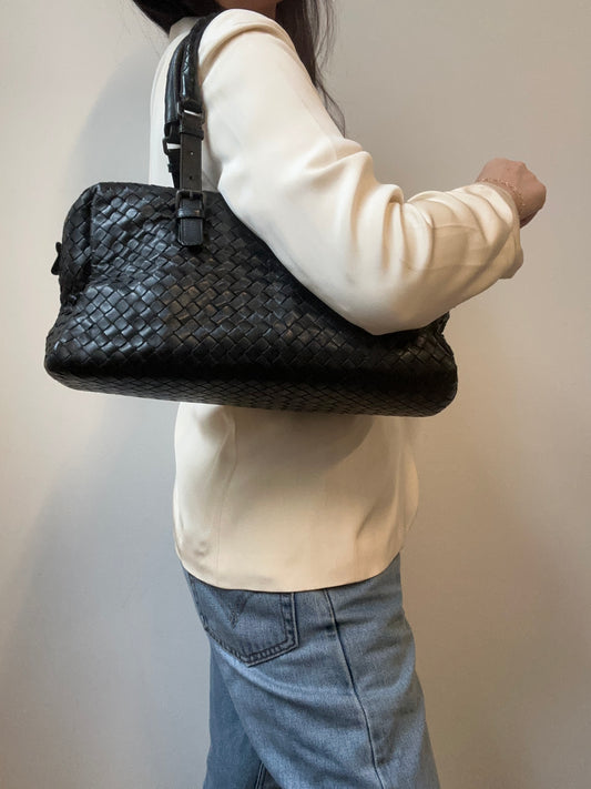 Vintage Black Bottega Veneta Nappa Intrecciato Handbag