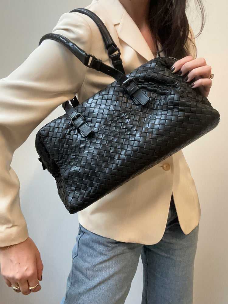 Vintage Black Bottega Veneta Nappa Intrecciato Handbag