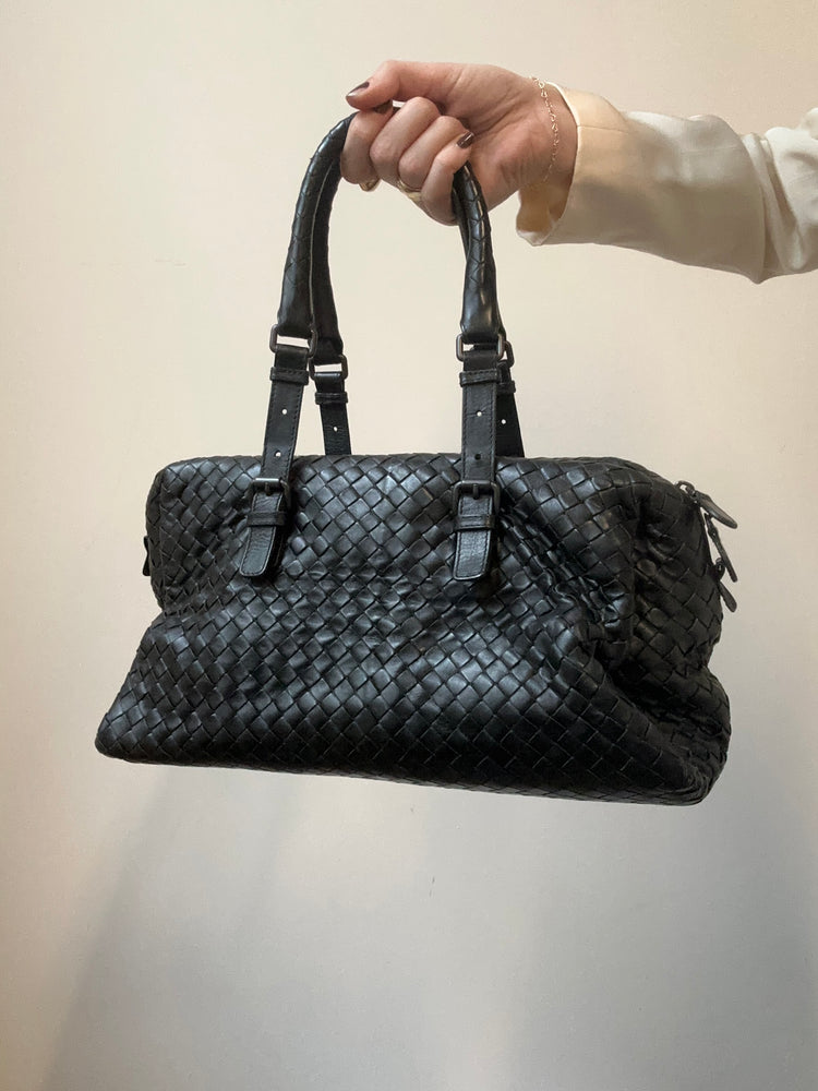 Vintage Black Bottega Veneta Nappa Intrecciato Handbag