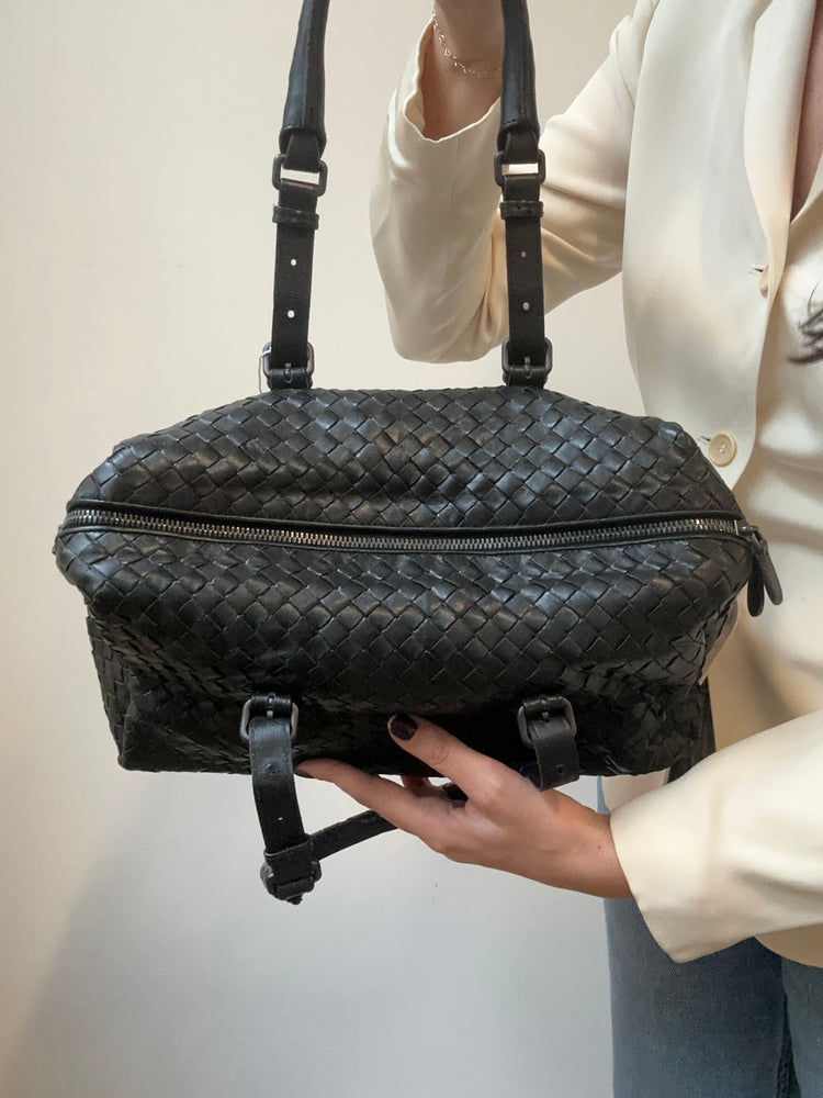 Vintage Black Bottega Veneta Nappa Intrecciato Handbag