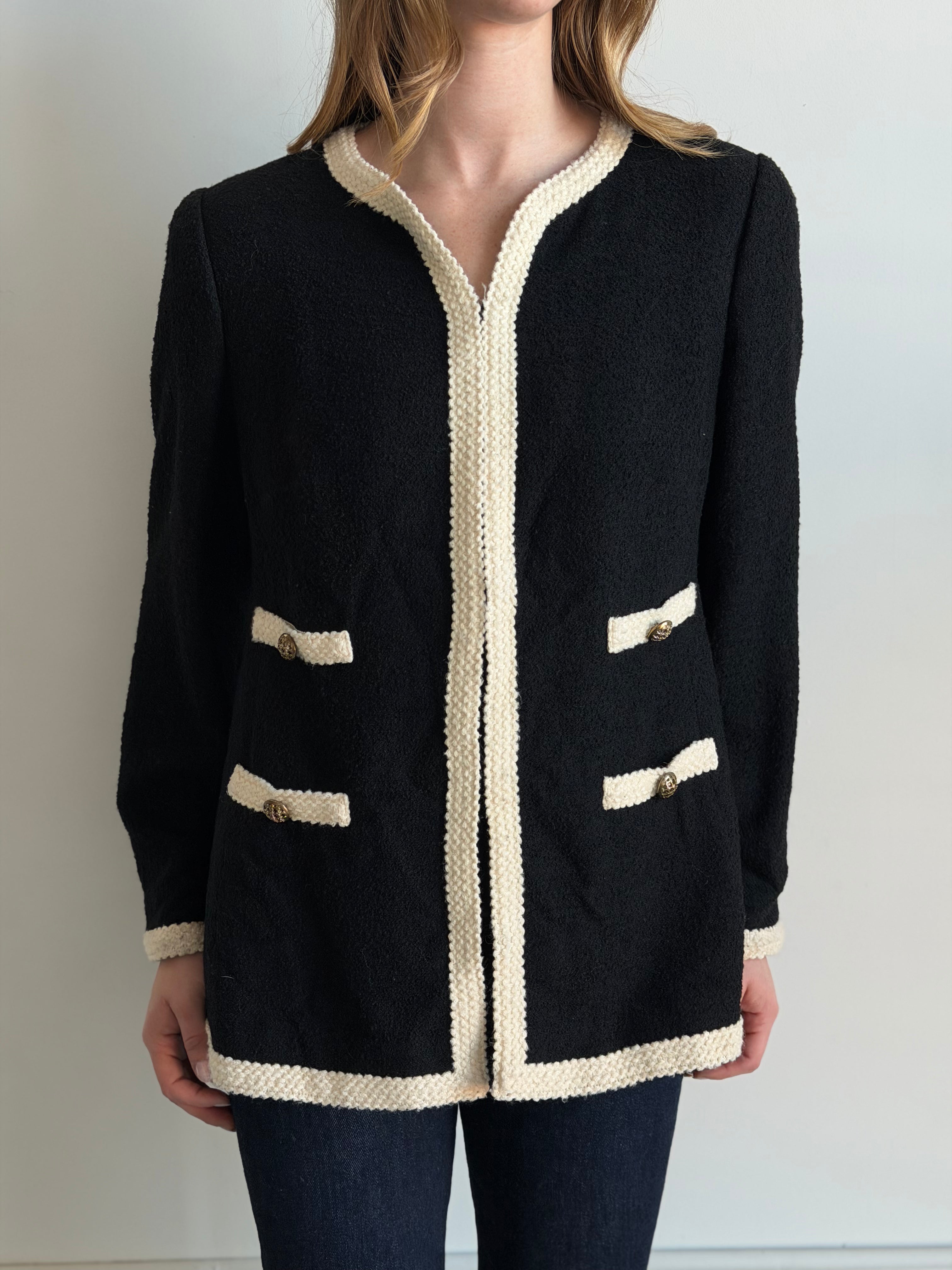 Vintage Boucle Wool Blend White & Black Blazer Size M