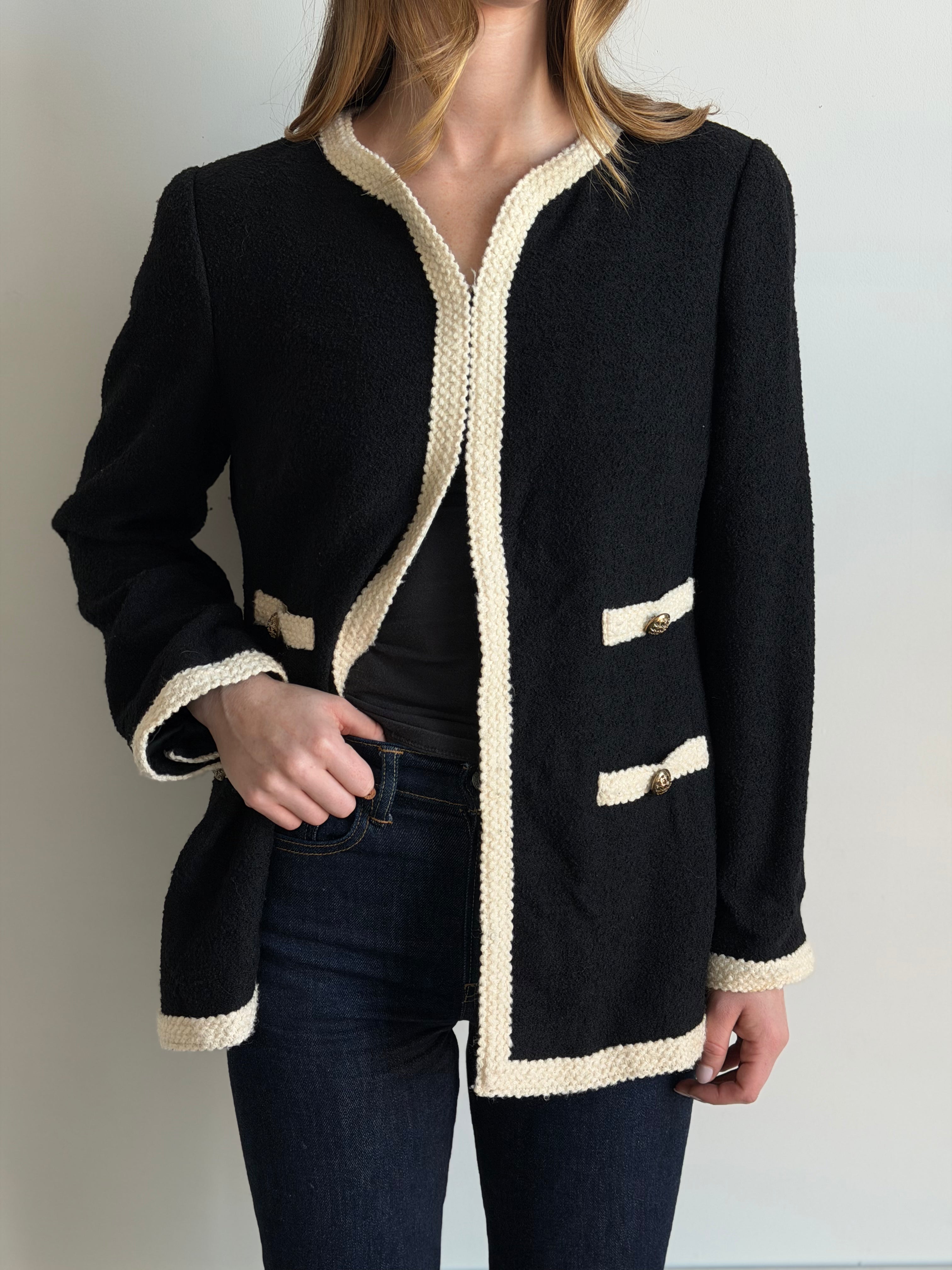 Vintage Boucle Wool Blend White & Black Blazer Size M