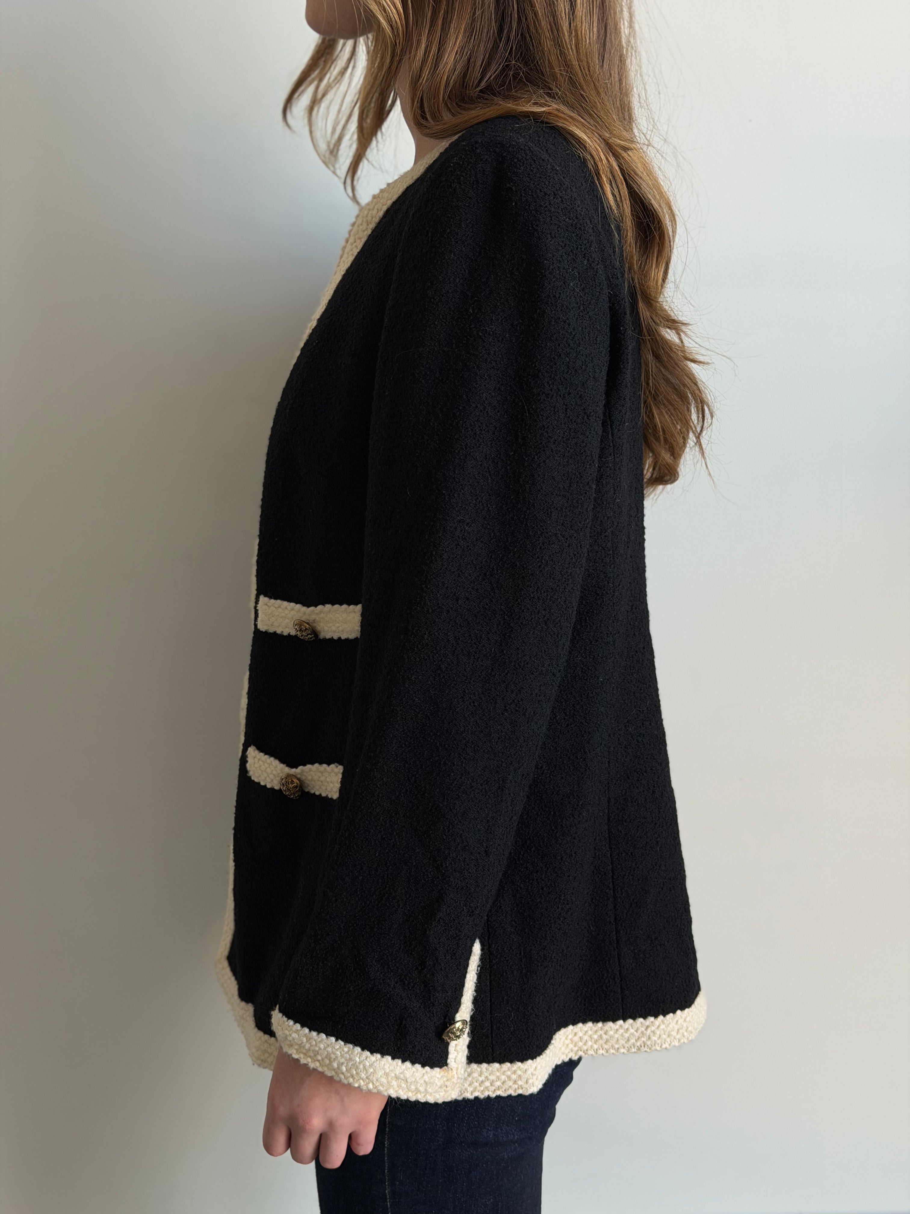 Vintage Boucle Wool Blend White & Black Blazer Size M
