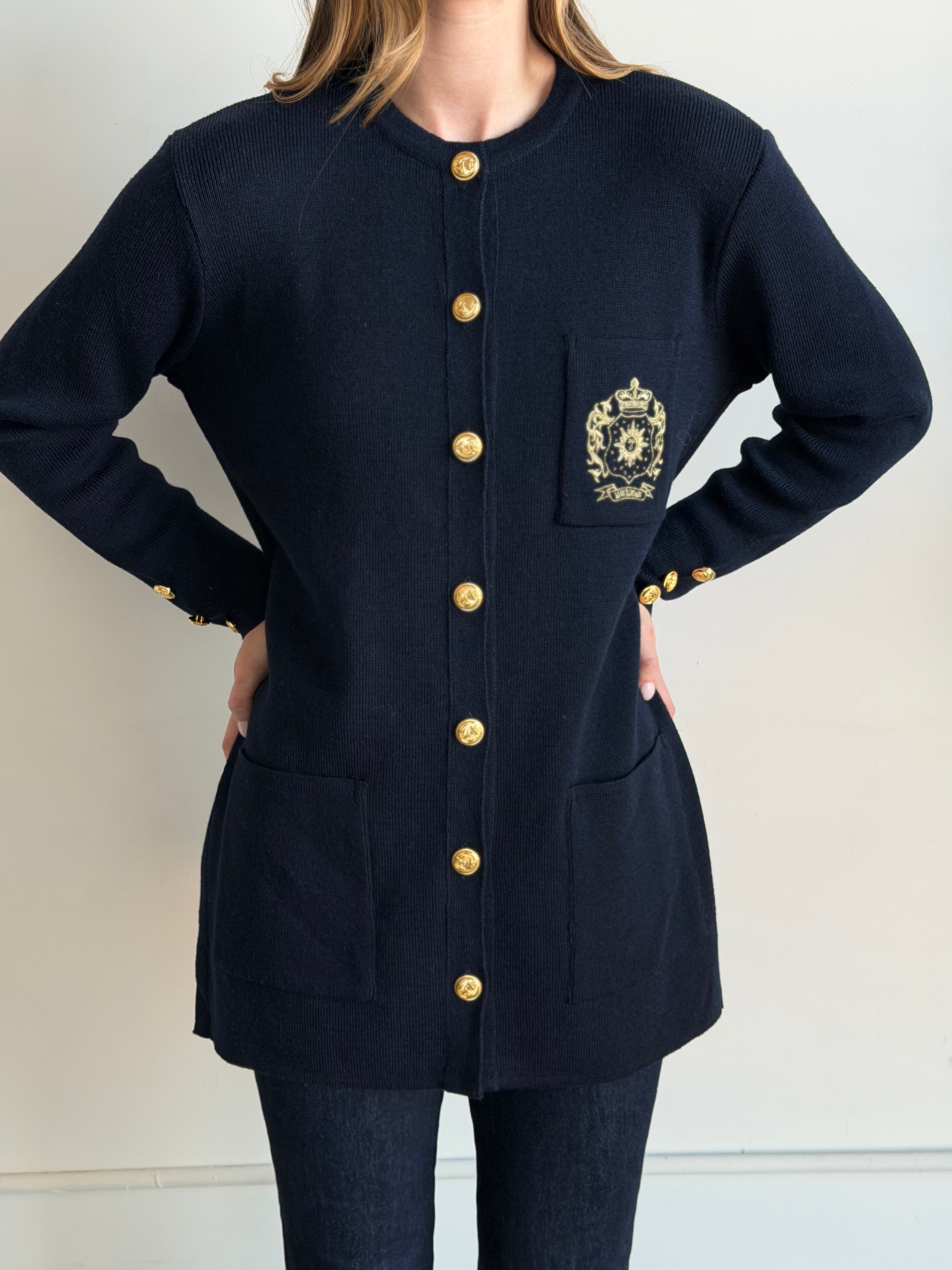Vintage Belgian Navy Wool Blend Cardigan Size M