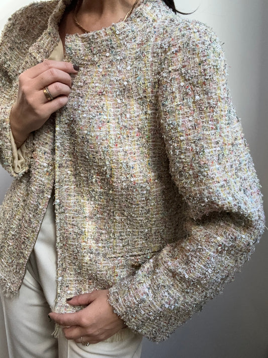 Vintage Chanel Multi-Color Tweed Zip Up Blazer Size 8