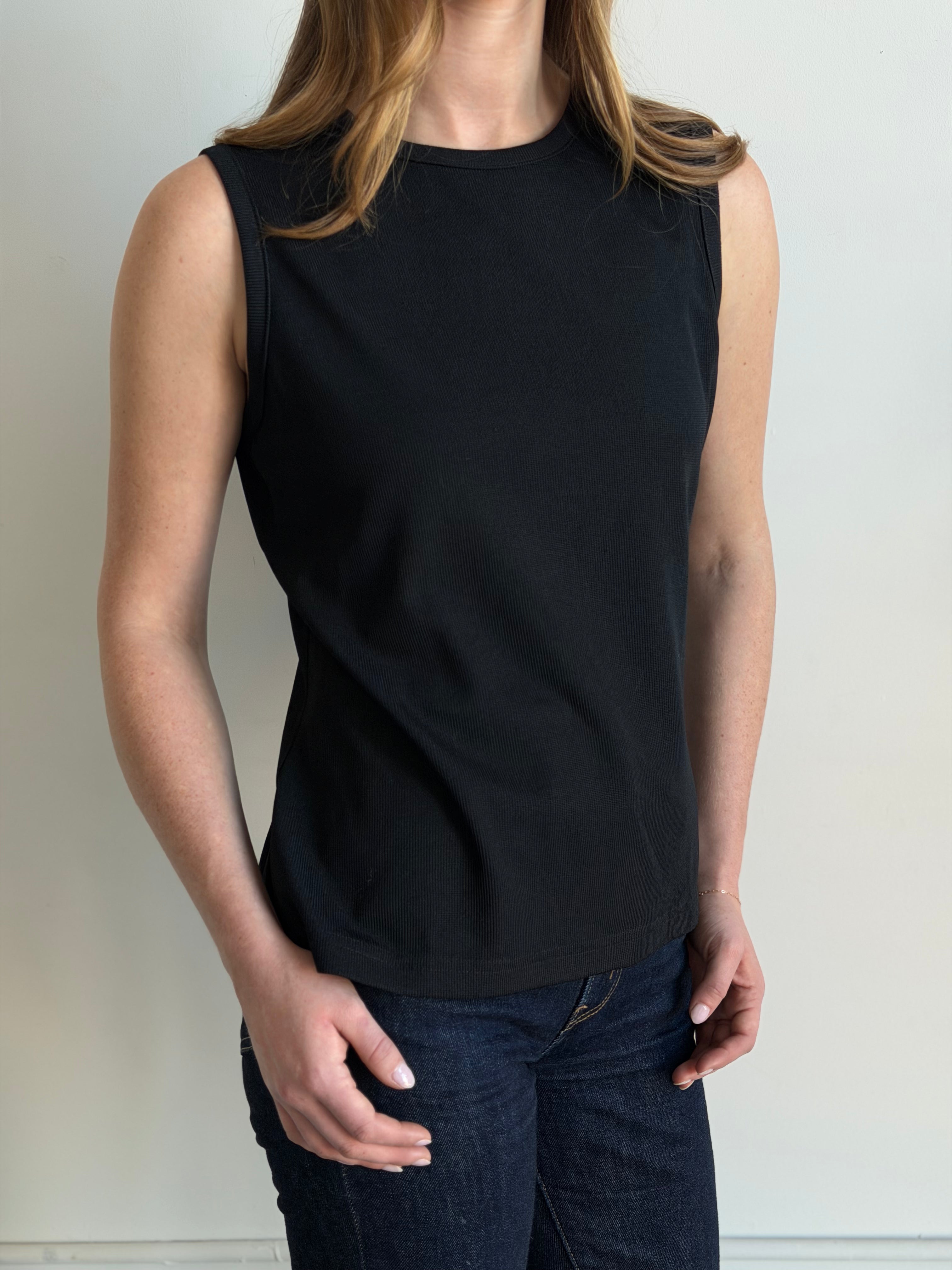 Vintage Black Knit Crewneck Tank Top Size L