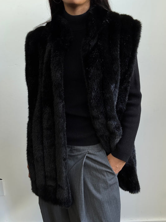 Vintage Faux Fur Vest in Black Size M