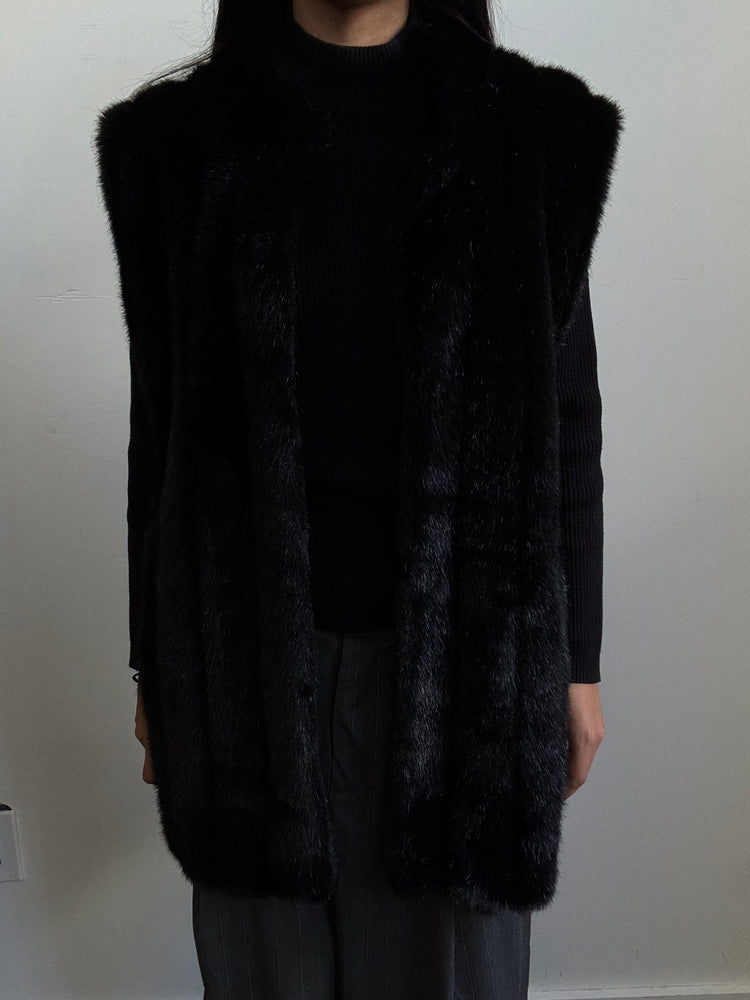 Vintage Faux Fur Vest in Black Size M