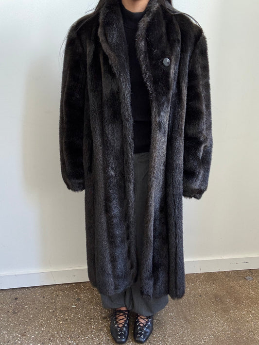Vintage Faux Fur Long Coat in Size M