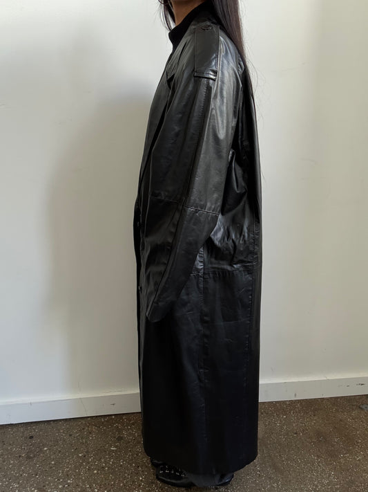 Vintage Black Leather Trench Size Small