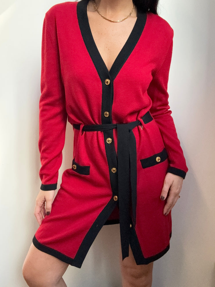 Vintage Moschino Red & Black Cardigan Dress Size 4