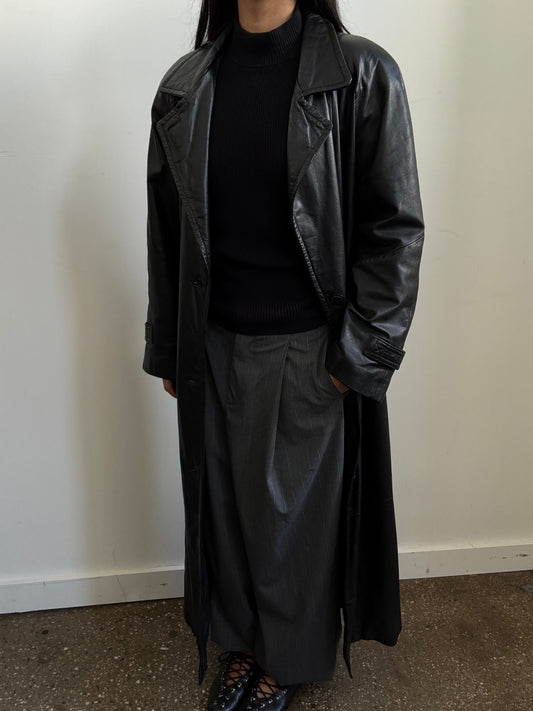 Vintage Black Leather Trench Size S/M