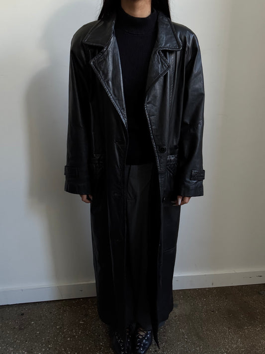Vintage Black Leather Trench Size S/M