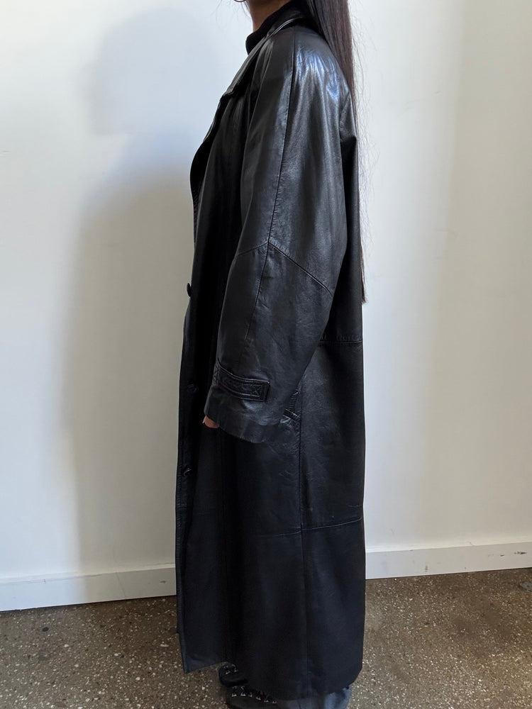 Vintage Black Leather Trench Size S/M