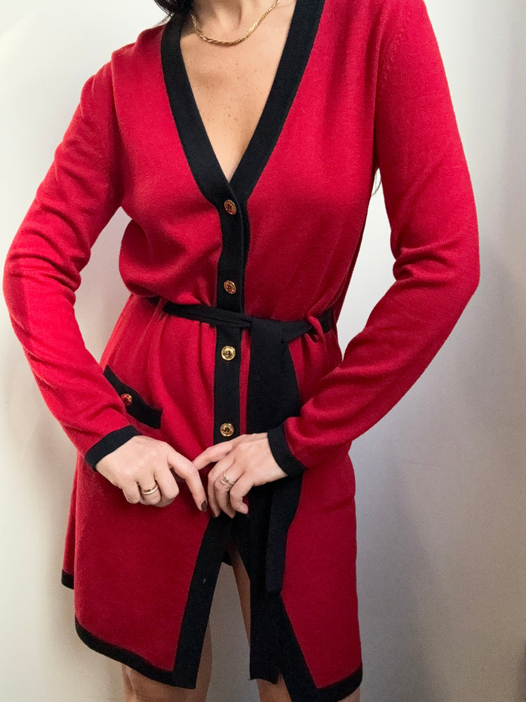 Vintage Moschino Red & Black Cardigan Dress Size 4