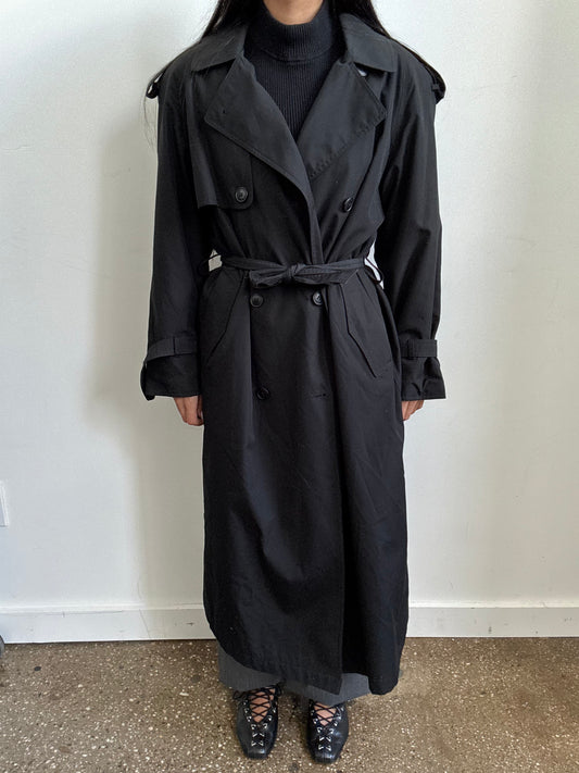 Vintage Black Twill Trench Coat Size XS
