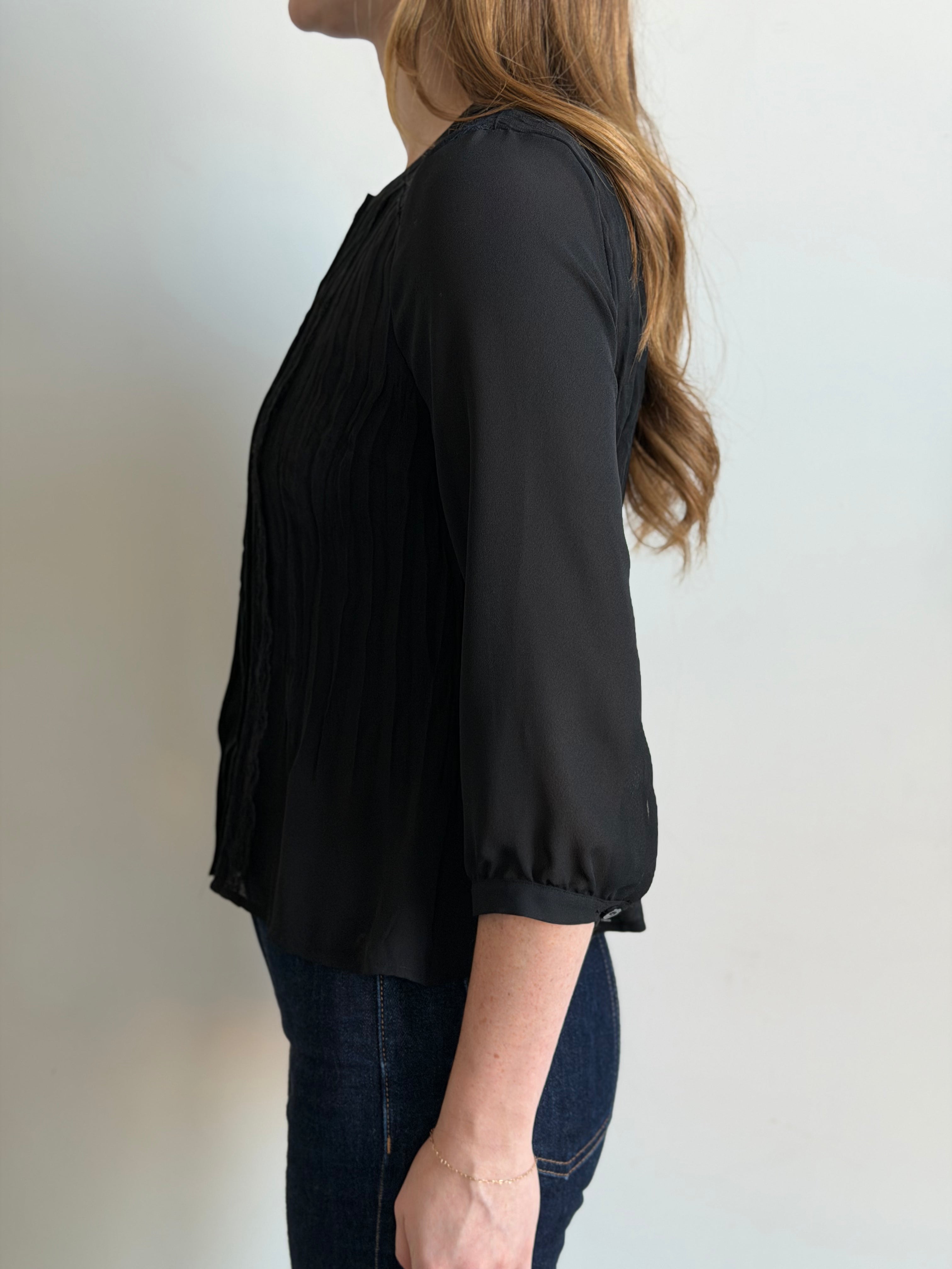Vintage Black Lace Plisse Blouse Size S