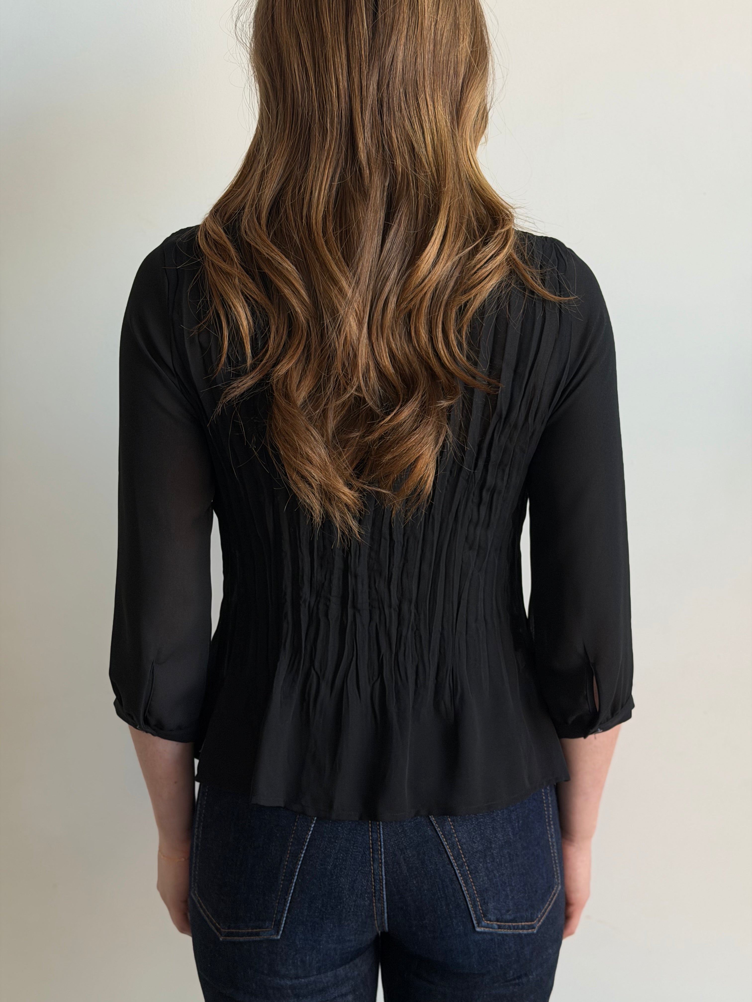 Vintage Black Lace Plisse Blouse Size S