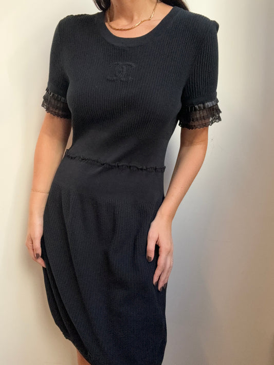 Vintage Chanel Black Ruffle Dress Size 6