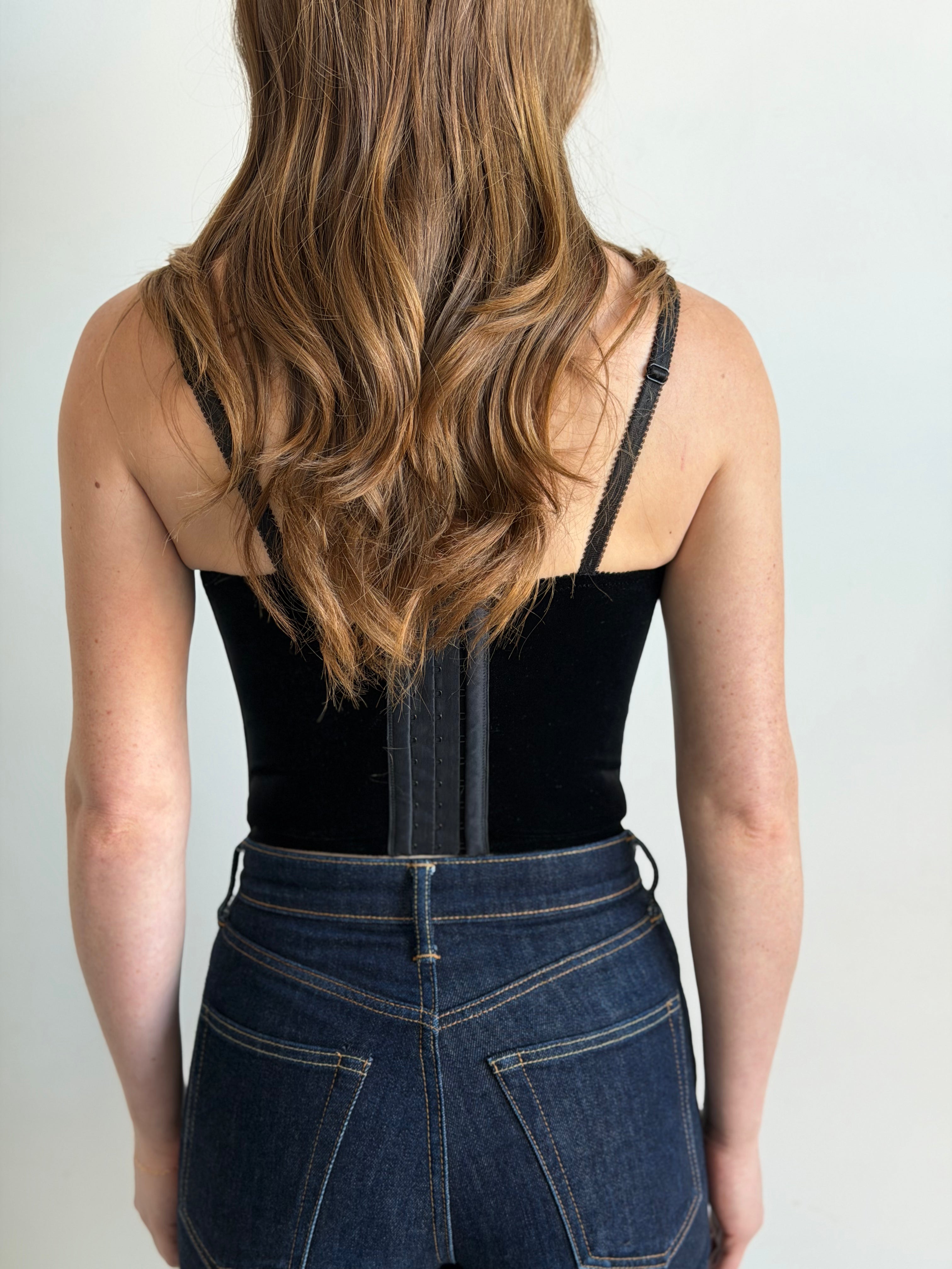 Vintage Black Mesh & Velvet Bow Corset Size 34C