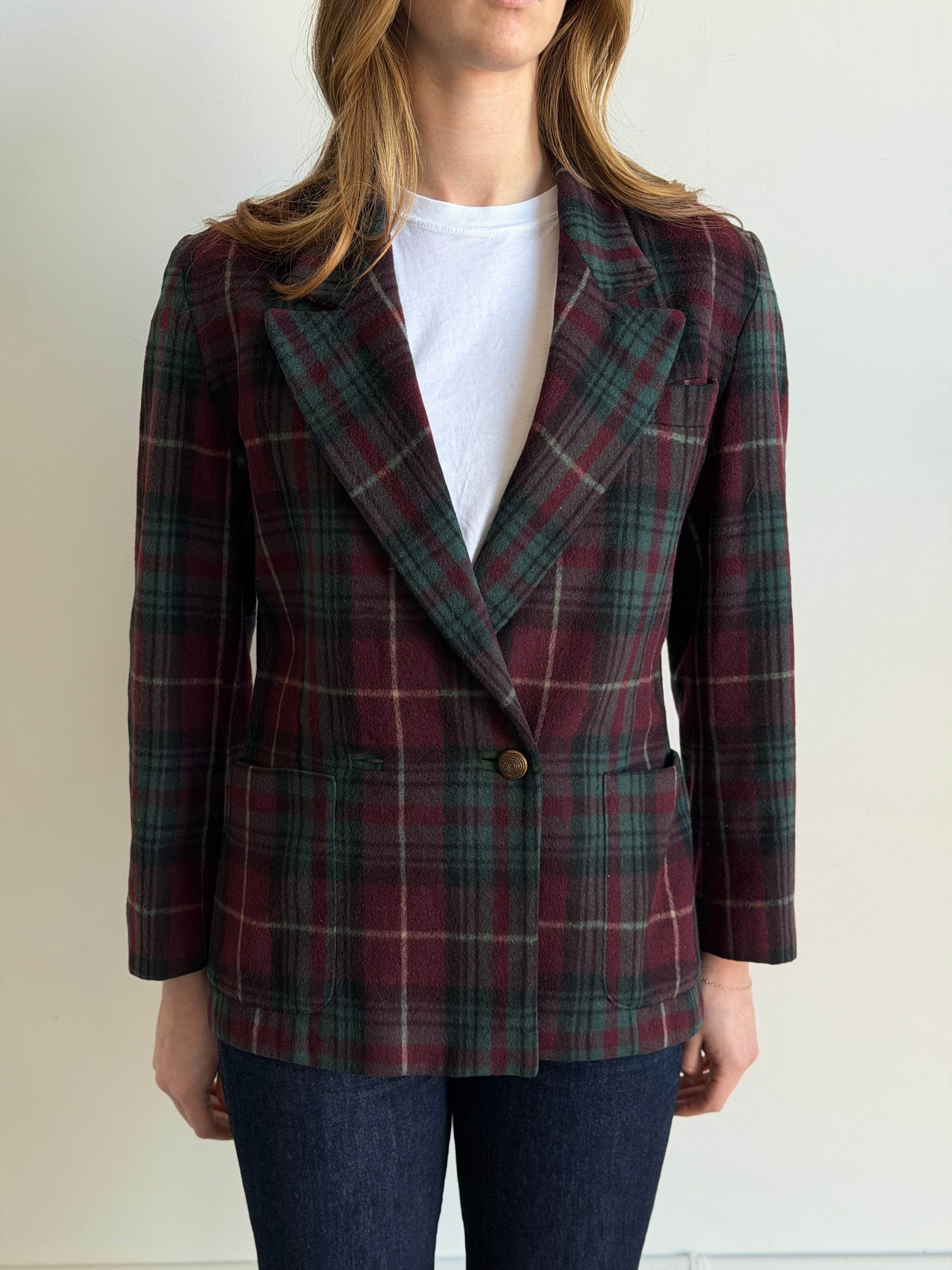 Vintage Italian Plaid Wool Blazer Size M