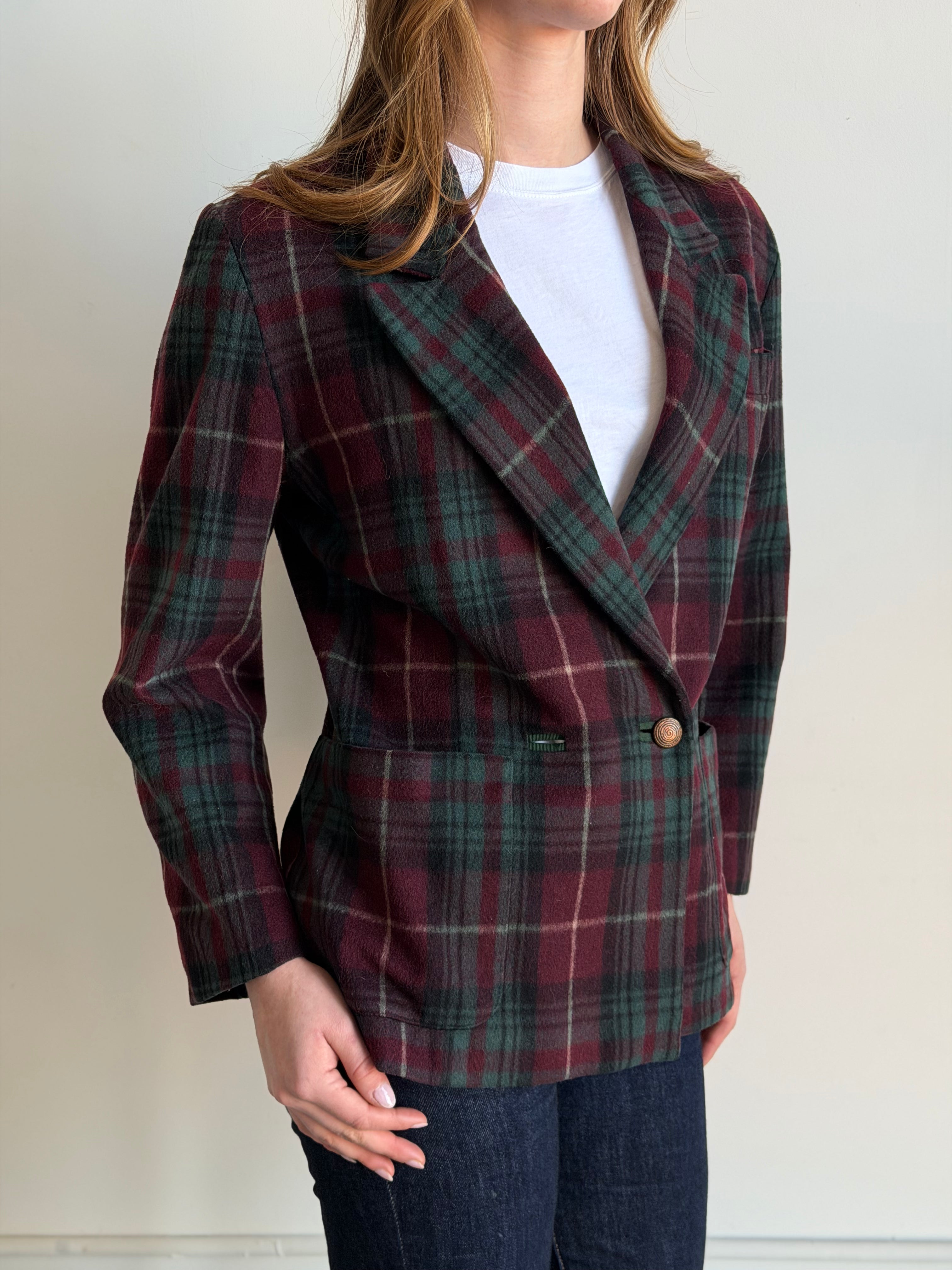 Vintage Italian Plaid Wool Blazer Size M