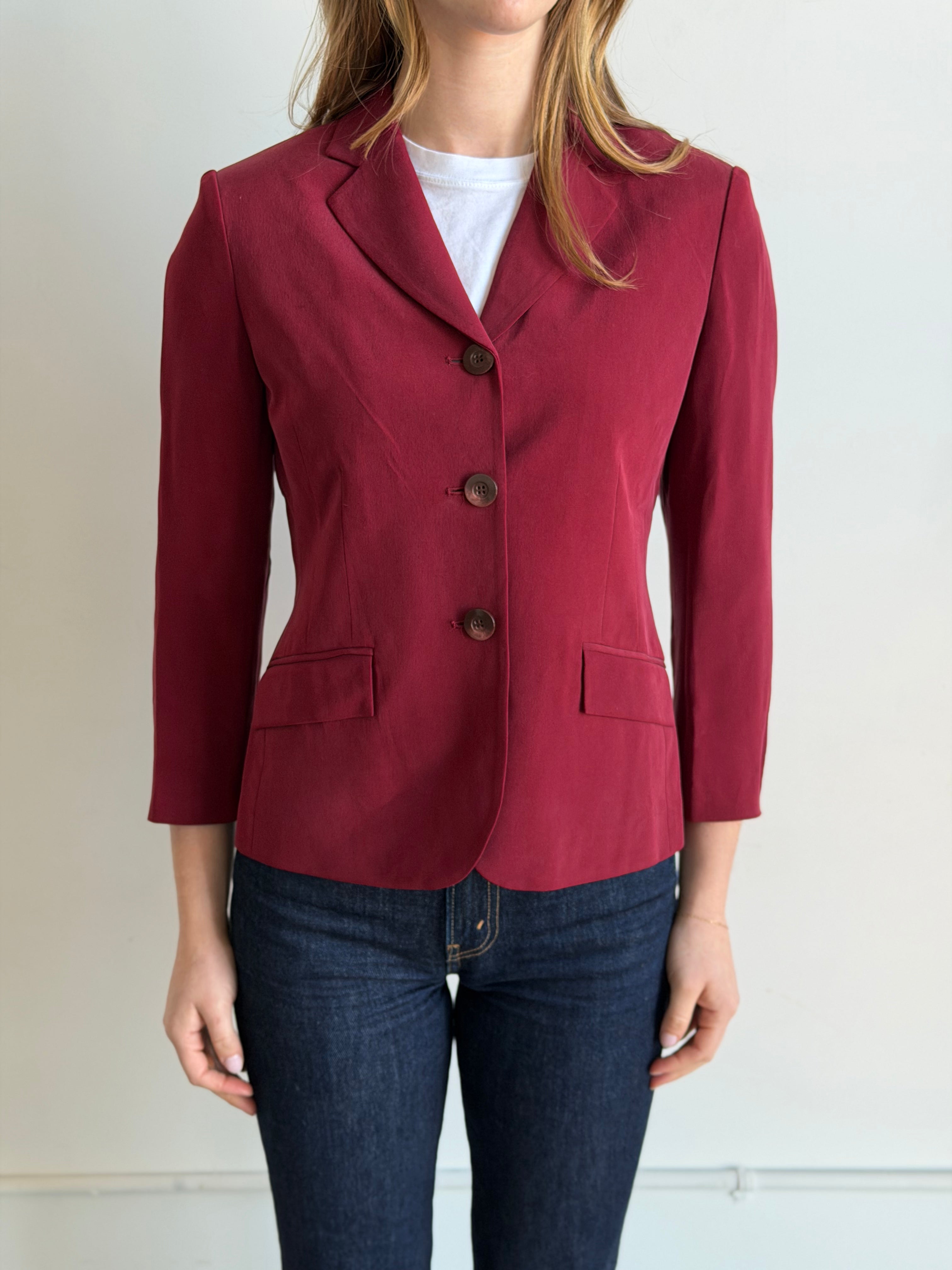 Vintage Red Silk Blazer Size S