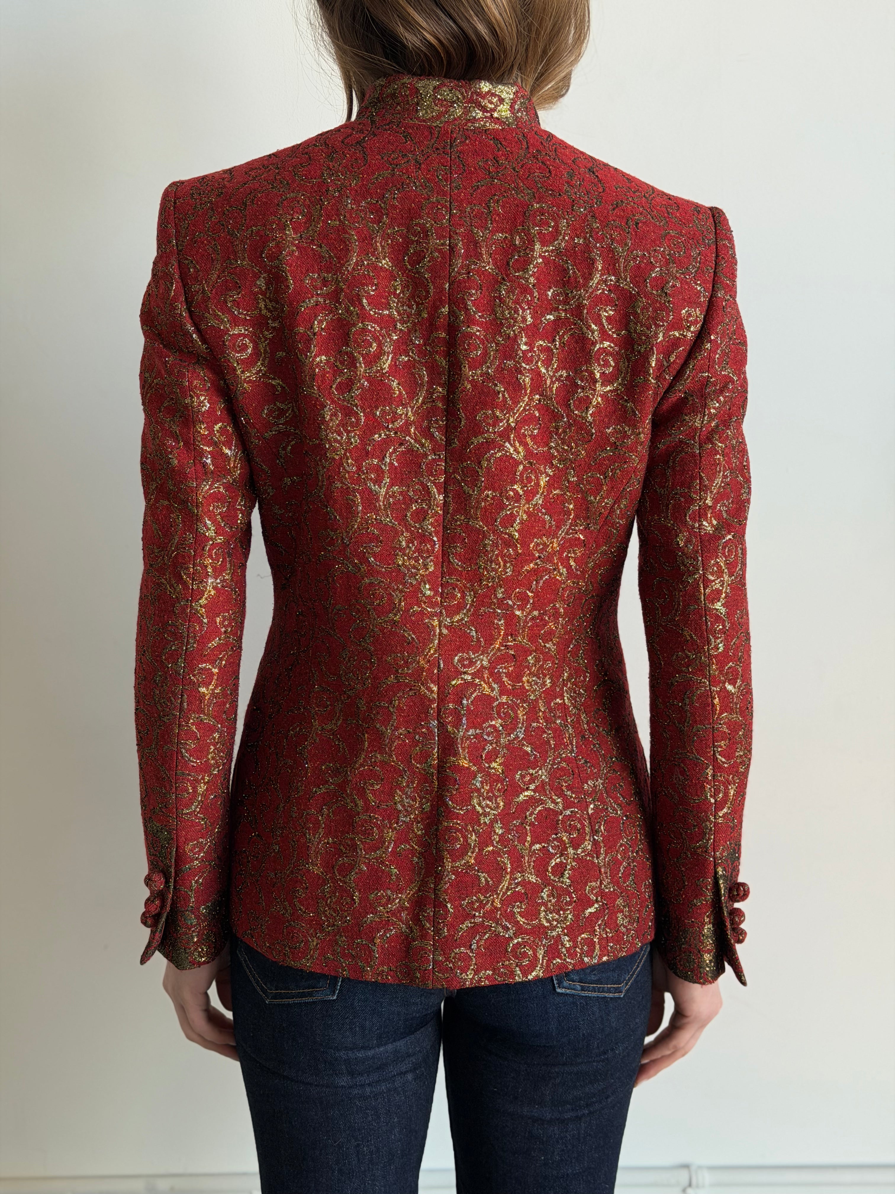 Vintage Red & Metallic Gold Wool & Silk Blend Blazer Size M