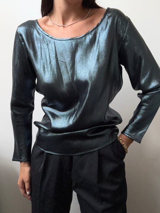 Vintage Saint Laurent Steel Blue Metallic Top Size Small