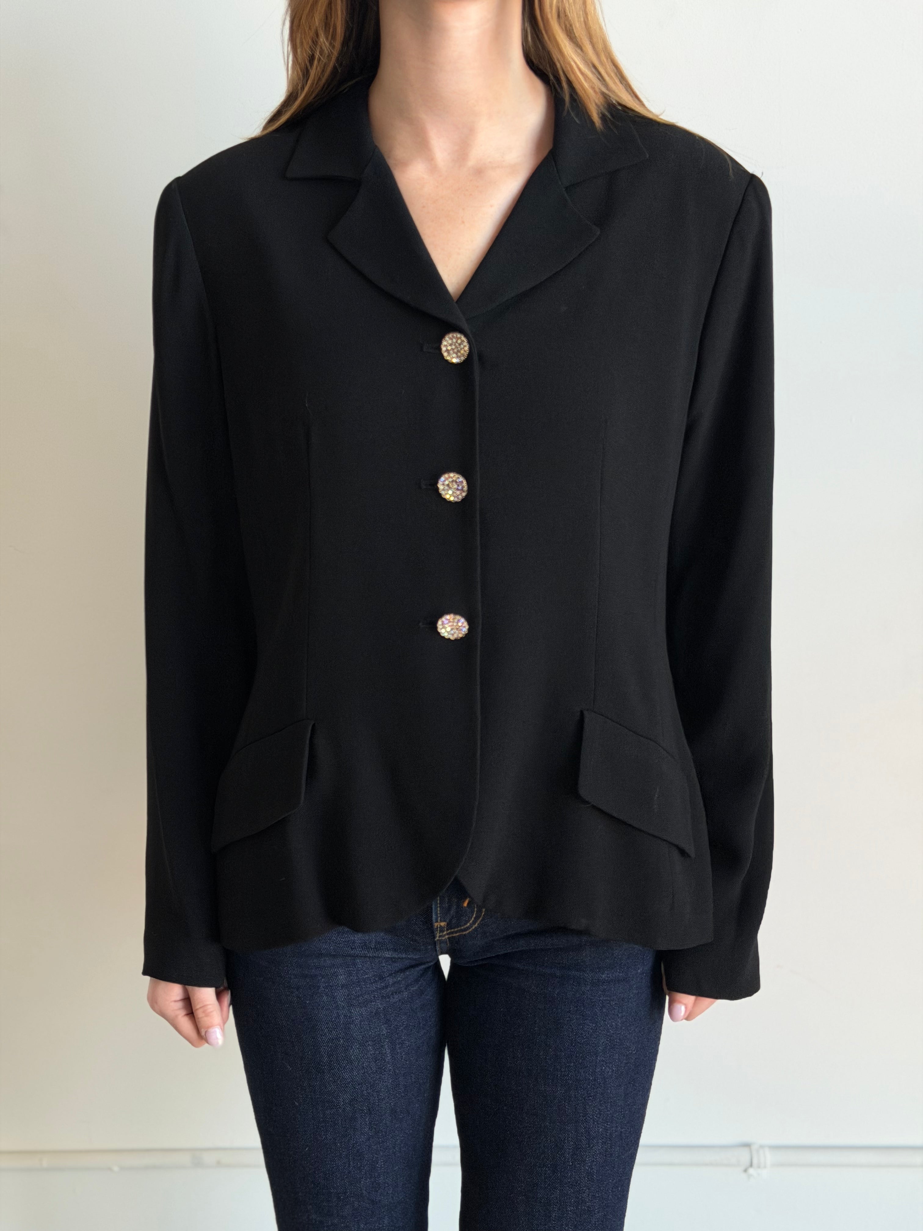 Vintage Black Embellished Button Blazer Size L