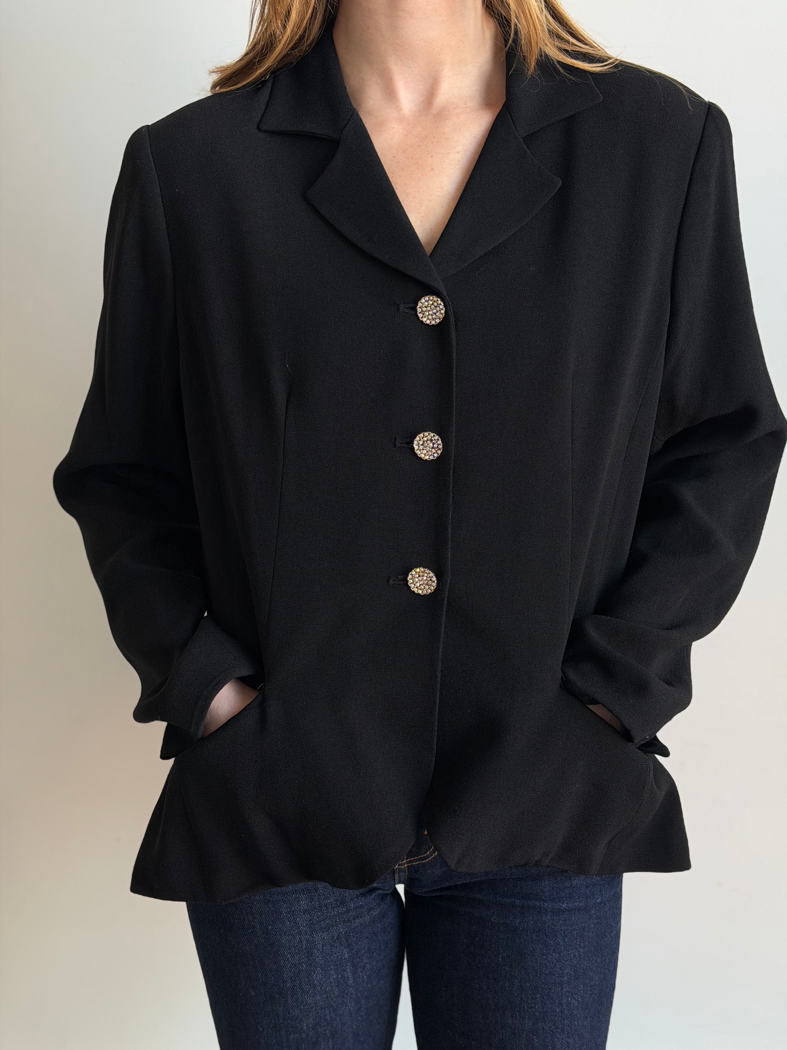 Vintage Black Embellished Button Blazer Size L