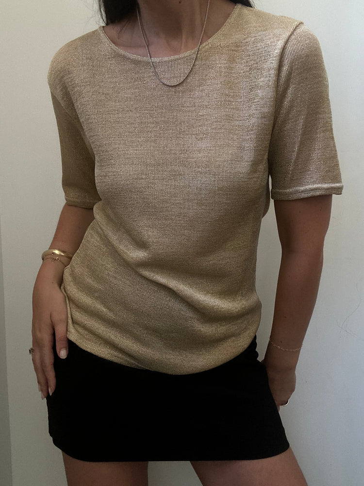 Vintage Sheer Gold Sparkle Short-Sleeve Top Size Medium