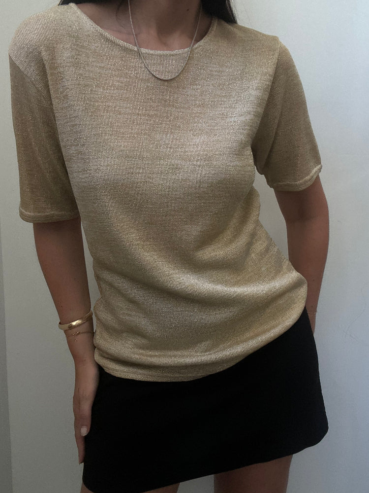 Vintage Sheer Gold Sparkle Short-Sleeve Top Size Medium