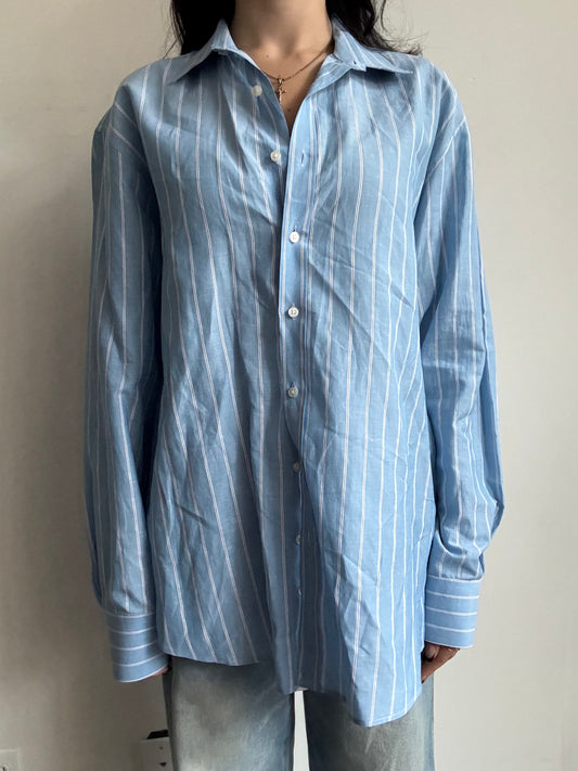 Vintage Blue + White Striped Long-Sleeve Button-Up Size XL