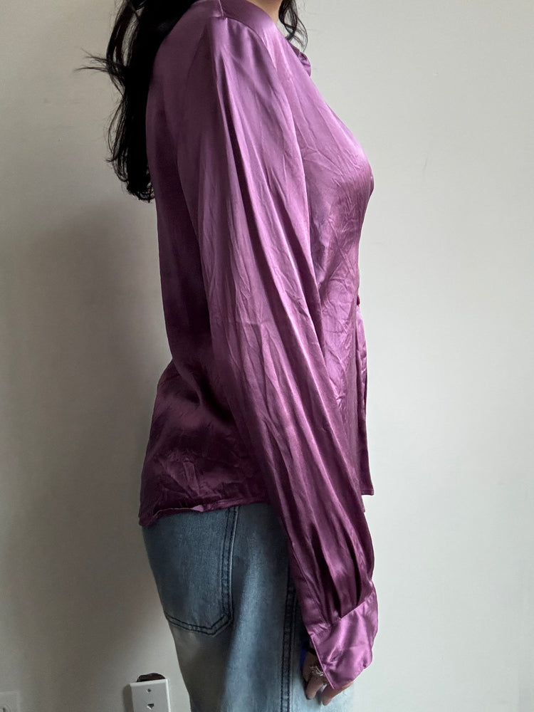Vintage Purple Silk Long sleeve Button Up Size Large