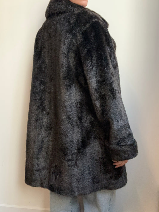 Vintage Dark Brown Faux Fur Coat Size 6