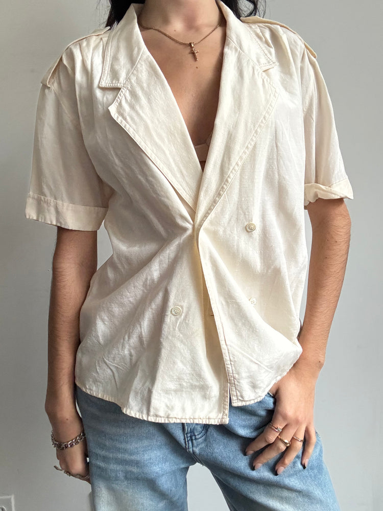 Vintage Beige Double-Breasted Blouse Size Medium