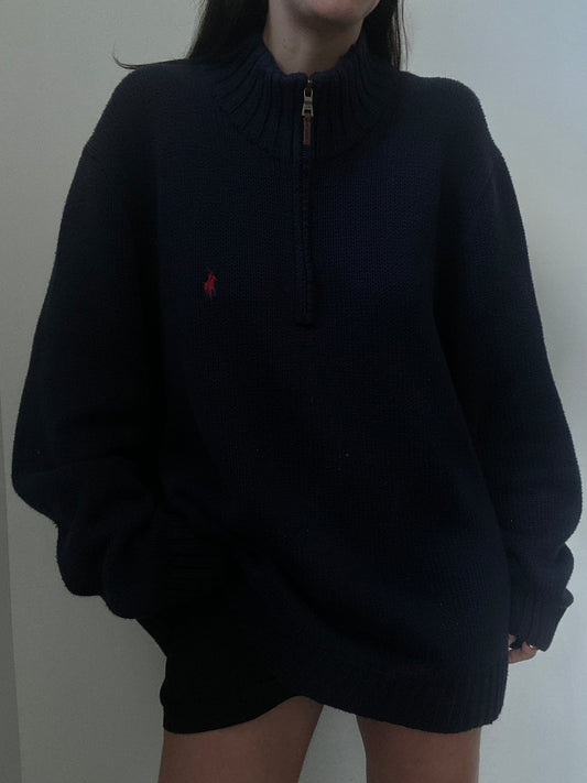 Vintage Ralph Lauren Navy Quarter Zip Sweater Size XL