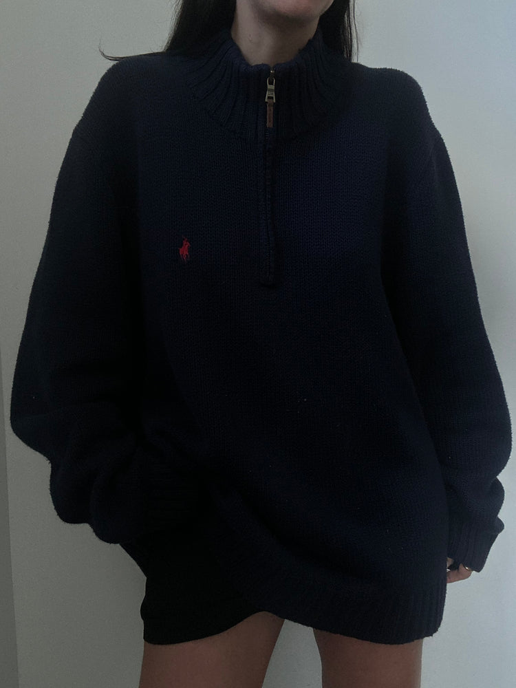 Vintage Ralph Lauren Navy Quarter Zip Sweater Size XL