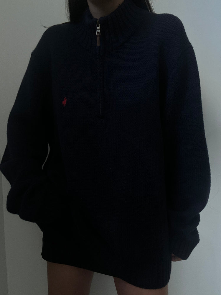 Vintage Ralph Lauren Navy Quarter Zip Sweater Size XL