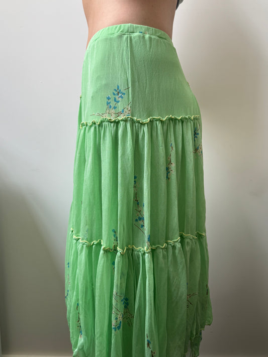 Vintage Max Studio Silk Tiered Floral Midi Skirt Size Small