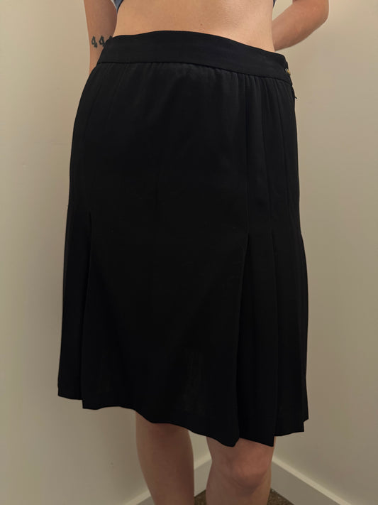 Vintage Chanel Black Pleated Skirt Size Medium